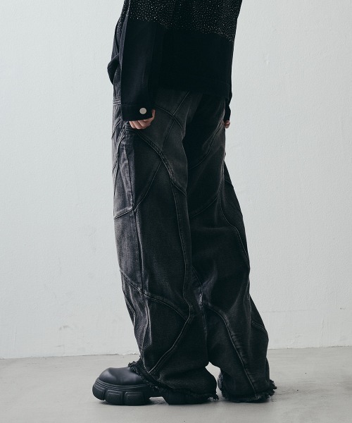 Shoowtime（ショウタイム）の「Vintage-Like Grunge Wide Straight Denim / ヴィンテージライク グランジワイドストレートデニム（デニムパンツ・メンズ・ブラック・X-LARGE/LARGE/MEDIUM）」の7枚目の写真