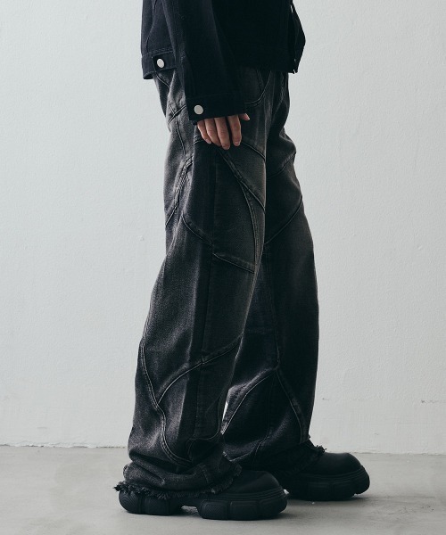 Shoowtime（ショウタイム）の「Vintage-Like Grunge Wide Straight Denim / ヴィンテージライク グランジワイドストレートデニム（デニムパンツ・メンズ・ブラック・X-LARGE/LARGE/MEDIUM）」の9枚目の写真