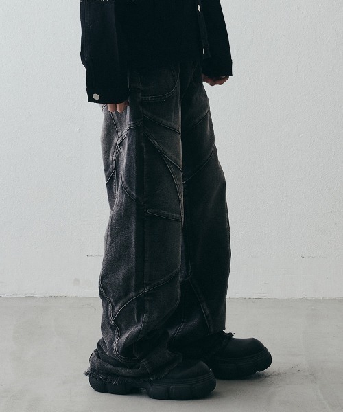 Shoowtime（ショウタイム）の「Vintage-Like Grunge Wide Straight Denim / ヴィンテージライク グランジワイドストレートデニム（デニムパンツ・メンズ・ブラック・X-LARGE/LARGE/MEDIUM）」の10枚目の写真