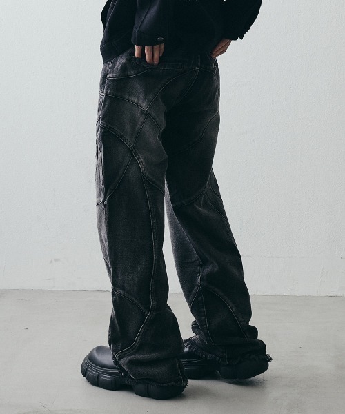 Shoowtime（ショウタイム）の「Vintage-Like Grunge Wide Straight Denim / ヴィンテージライク グランジワイドストレートデニム（デニムパンツ・メンズ・ブラック・X-LARGE/LARGE/MEDIUM）」の11枚目の写真