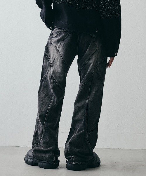 Shoowtime（ショウタイム）の「Vintage-Like Grunge Wide Straight Denim / ヴィンテージライク グランジワイドストレートデニム（デニムパンツ・メンズ・ブラック・X-LARGE/LARGE/MEDIUM）」の12枚目の写真