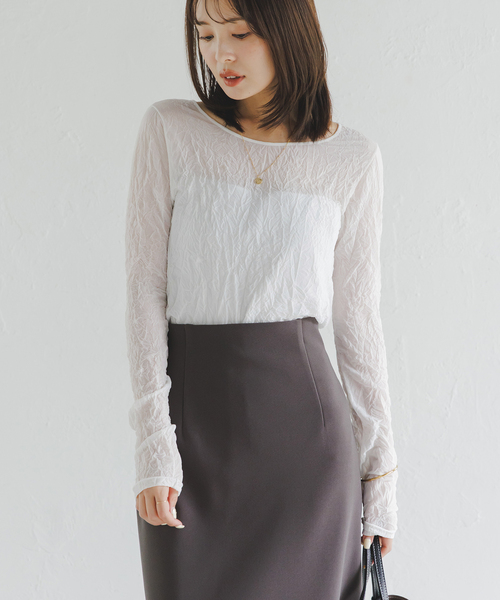 Noble(ノーブル)の「リンクルシアージャージーTOPS(Tシャツ/カットソー・レディース・ライトグリーン/ホワイト系その他・FREE)」の8枚目の写真