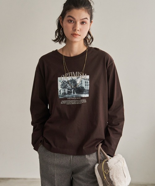 ikka(イッカ)の「ロゴフォトプリントロンT(Tシャツ/カットソー・レディース・チャコール/オフホワイト/ブラウン/ベージュ・M/L)」の4枚目の写真