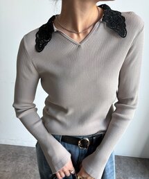 【WEB限定】 袖スリット襟付リブニット
