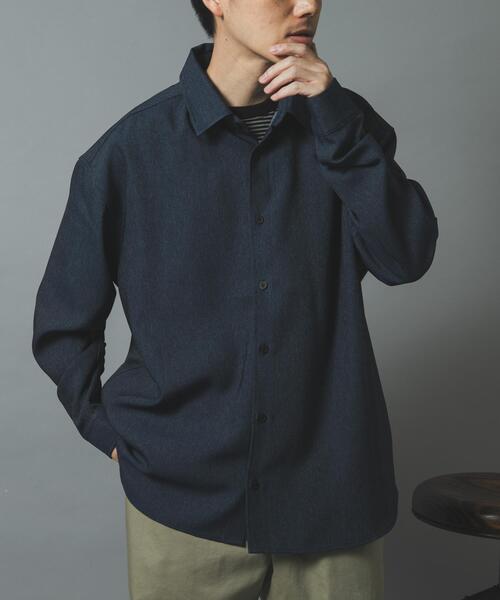 ITEMS URBANRESEARCH(アイテムズ アーバンリサーチ)の「『イージーケア』ストレッチデニムライク レギュラーカラーシャツ(シャツ/ブラウス・メンズ・ブラック/ネイビー・MEDIUM/LARGE)」の1枚目の写真