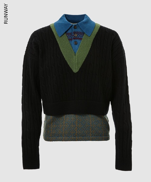 DRIES VAN NOTEN(ドリスヴァンノッテン)の「MEDAN 4751 M.K.SWEATER(ニット/セーター・メンズ・ブラック/イエロー系その他/グリーン系その他・S/M)」の1枚目の写真