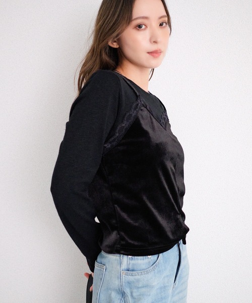 murea(ミュレア)の「レイヤード風ベロアキャミソール長袖カットソー(Tシャツ/カットソー・レディース・ブラック/グレー・FREE)」の13枚目の写真