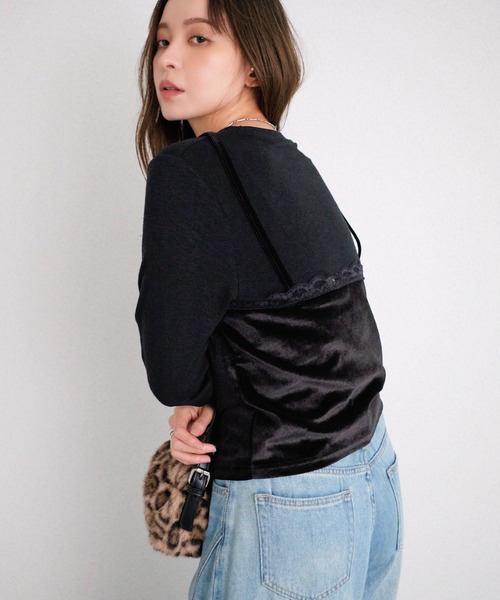 murea(ミュレア)の「レイヤード風ベロアキャミソール長袖カットソー(Tシャツ/カットソー・レディース・ブラック/グレー・FREE)」の14枚目の写真