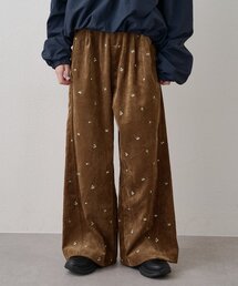 コーデュロイ花柄イージーワイドパンツ