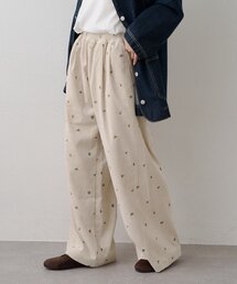 コーデュロイ花柄イージーワイドパンツ