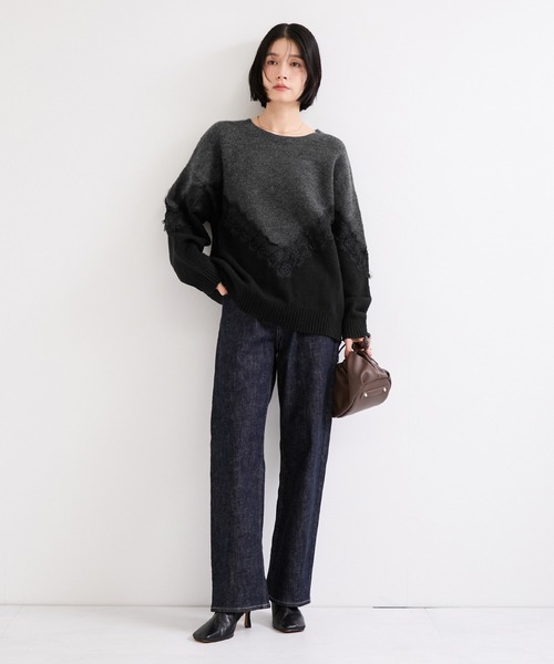 le cercle ADAM ET ROPE'（ルセルクルアダムエロペ）の「レースニット（ニット/セーター・レディース・チャコールグレー/オフホワイト・FREE）」の3枚目の写真