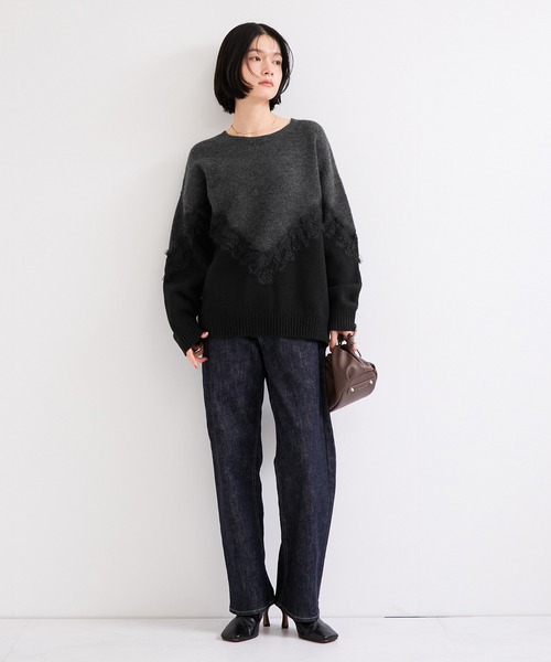 le cercle ADAM ET ROPE'（ルセルクルアダムエロペ）の「レースニット（ニット/セーター・レディース・チャコールグレー/オフホワイト・FREE）」の4枚目の写真