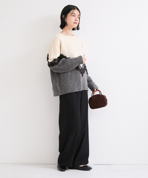 le cercle ADAM ET ROPE'（ルセルクルアダムエロペ）の「レースニット（ニット/セーター・レディース・チャコールグレー/オフホワイト・FREE）」の6枚目の写真