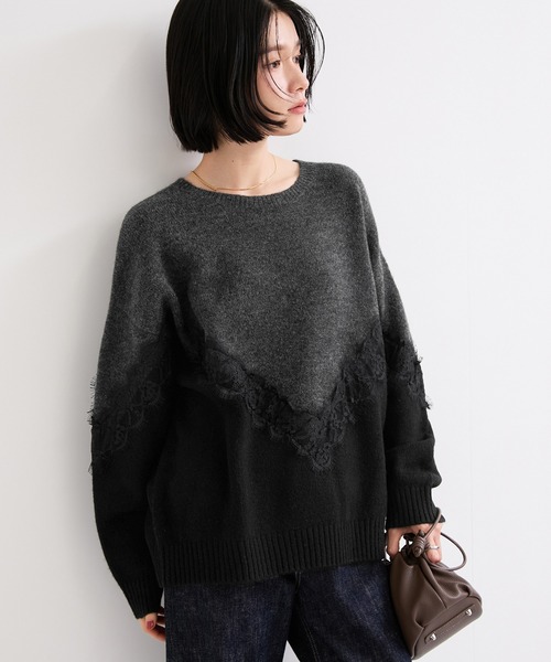 le cercle ADAM ET ROPE'（ルセルクルアダムエロペ）の「レースニット（ニット/セーター・レディース・チャコールグレー/オフホワイト・FREE）」の7枚目の写真