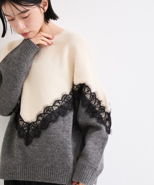 le cercle ADAM ET ROPE'（ルセルクルアダムエロペ）の「レースニット（ニット/セーター・レディース・チャコールグレー/オフホワイト・FREE）」の8枚目の写真
