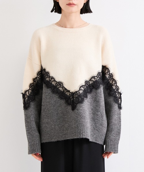 le cercle ADAM ET ROPE'（ルセルクルアダムエロペ）の「レースニット（ニット/セーター・レディース・チャコールグレー/オフホワイト・FREE）」の9枚目の写真