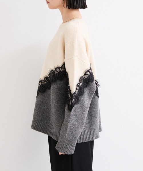 le cercle ADAM ET ROPE'（ルセルクルアダムエロペ）の「レースニット（ニット/セーター・レディース・チャコールグレー/オフホワイト・FREE）」の10枚目の写真