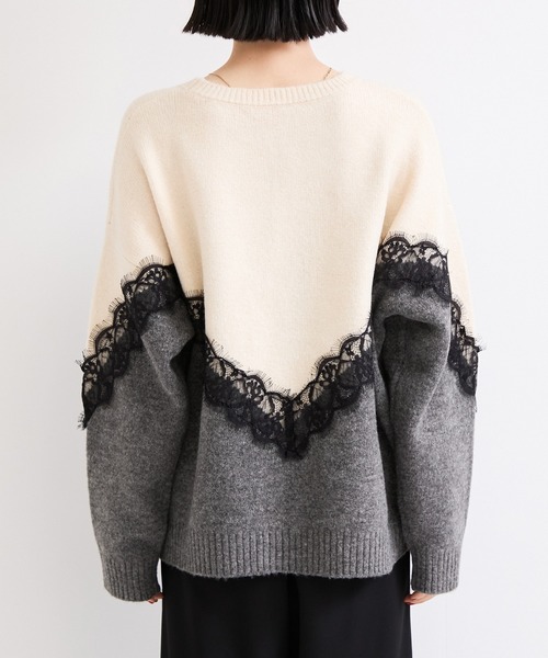 le cercle ADAM ET ROPE'（ルセルクルアダムエロペ）の「レースニット（ニット/セーター・レディース・チャコールグレー/オフホワイト・FREE）」の11枚目の写真