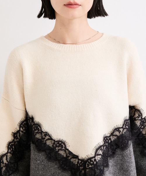 le cercle ADAM ET ROPE'（ルセルクルアダムエロペ）の「レースニット（ニット/セーター・レディース・チャコールグレー/オフホワイト・FREE）」の12枚目の写真