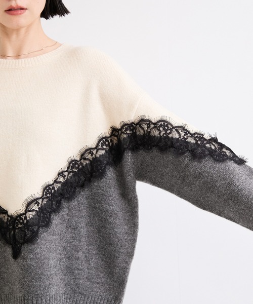 le cercle ADAM ET ROPE'（ルセルクルアダムエロペ）の「レースニット（ニット/セーター・レディース・チャコールグレー/オフホワイト・FREE）」の13枚目の写真