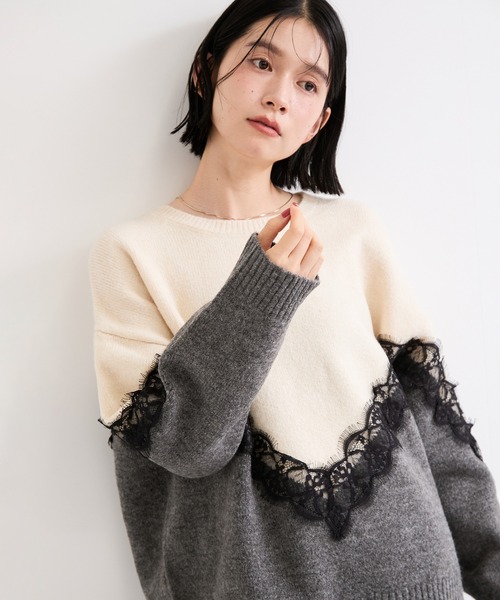 le cercle ADAM ET ROPE'（ルセルクルアダムエロペ）の「レースニット（ニット/セーター・レディース・チャコールグレー/オフホワイト・FREE）」の18枚目の写真