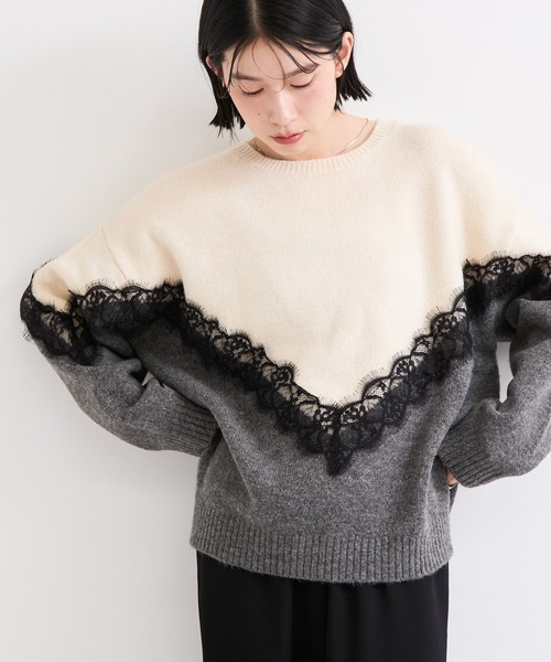 le cercle ADAM ET ROPE'（ルセルクルアダムエロペ）の「レースニット（ニット/セーター・レディース・チャコールグレー/オフホワイト・FREE）」の19枚目の写真