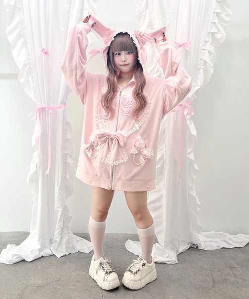 Ank Rouge（アンクルージュ）の「ハートウサギのBIGパーカー（Tシャツ/カットソー・レディース・ピンク/グレー・M）」の16枚目の写真
