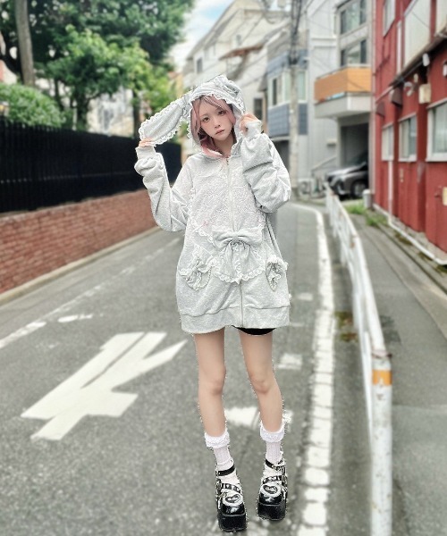 Ank Rouge（アンクルージュ）の「ハートウサギのBIGパーカー（Tシャツ/カットソー・レディース・ピンク/グレー・M）」の20枚目の写真