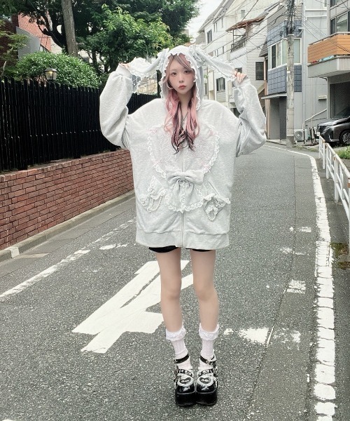 Ank Rouge（アンクルージュ）の「ハートウサギのBIGパーカー（Tシャツ/カットソー・レディース・ピンク/グレー・M）」の21枚目の写真