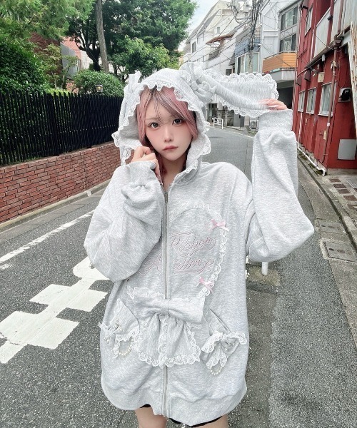 Ank Rouge（アンクルージュ）の「ハートウサギのBIGパーカー（Tシャツ/カットソー・レディース・ピンク/グレー・M）」の22枚目の写真