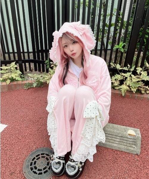 Ank Rouge（アンクルージュ）の「ハートウサギのBIGパーカー（Tシャツ/カットソー・レディース・ピンク/グレー・M）」の6枚目の写真