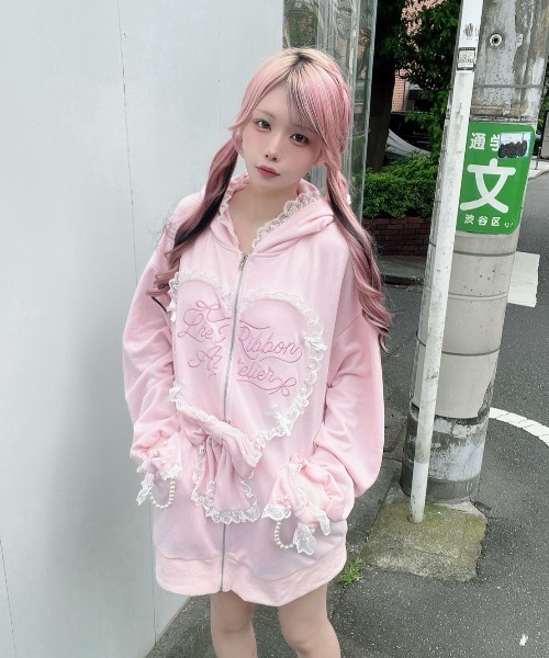 Ank Rouge（アンクルージュ）の「ハートウサギのBIGパーカー（Tシャツ/カットソー・レディース・ピンク/グレー・M）」の5枚目の写真