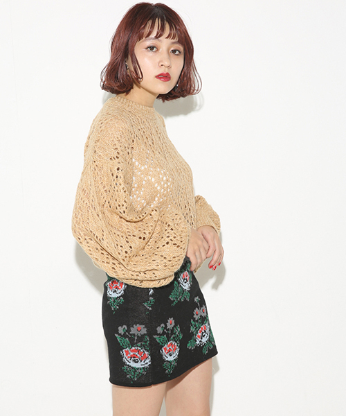 SLY(スライ)の「バル-ンSLEEVE カギ編み HG TOPS(ニット/セーター・レディース・ライトブルー/オフホワイト/ベージュ・FREE)」の1枚目の写真