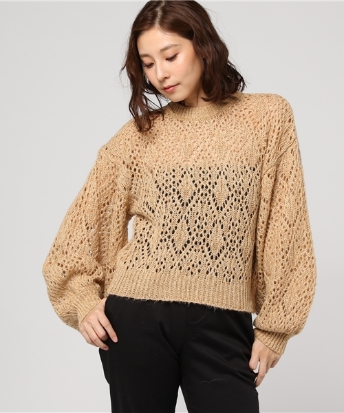 SLY(スライ)の「バル-ンSLEEVE カギ編み HG TOPS(ニット/セーター・レディース・ライトブルー/オフホワイト/ベージュ・FREE)」の12枚目の写真