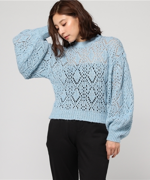 SLY(スライ)の「バル-ンSLEEVE カギ編み HG TOPS(ニット/セーター・レディース・ライトブルー/オフホワイト/ベージュ・FREE)」の13枚目の写真