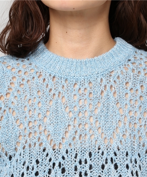 SLY(スライ)の「バル-ンSLEEVE カギ編み HG TOPS(ニット/セーター・レディース・ライトブルー/オフホワイト/ベージュ・FREE)」の7枚目の写真