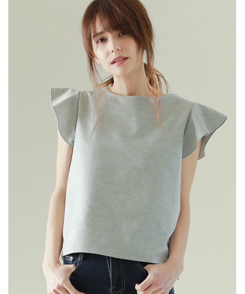 Re:EDIT（リエディ）の「ショルダーフリルリラックスポンチトップス（Tシャツ/カットソー・レディース・ブラック/アイボリー/カーキ/ホワイト×ブラック/ネイビー/ストライプ/ピンク/ホワイト系その他/杢グレー/ベビーピンク/ライトブルー・LARGE/X-LARGE/MEDIUM）」の5枚目の写真