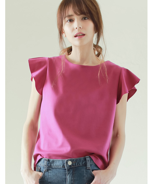 Re:EDIT（リエディ）の「ショルダーフリルリラックスポンチトップス（Tシャツ/カットソー・レディース・ブラック/アイボリー/カーキ/ホワイト×ブラック/ネイビー/ストライプ/ピンク/ホワイト系その他/杢グレー/ベビーピンク/ライトブルー・LARGE/X-LARGE/MEDIUM）」の9枚目の写真