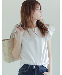 Re:EDIT | [ラフで大人可愛い着こなしに。]ショルダーフリルリラックスポンチトップストップス/カットソー・Tシャツ[リエディ](Tシャツ/カットソー)