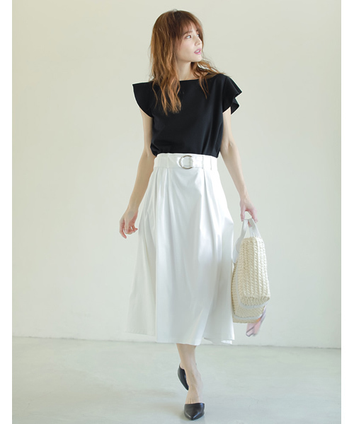 Re:EDIT（リエディ）の「ショルダーフリルリラックスポンチトップス（Tシャツ/カットソー・レディース・ブラック/アイボリー/カーキ/ホワイト×ブラック/ネイビー/ストライプ/ピンク/ホワイト系その他/杢グレー/ベビーピンク/ライトブルー・LARGE/X-LARGE/MEDIUM）」の18枚目の写真