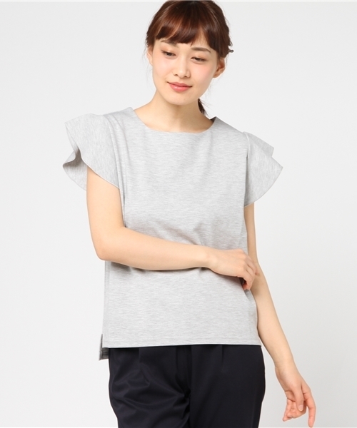 Re:EDIT（リエディ）の「ショルダーフリルリラックスポンチトップス（Tシャツ/カットソー・レディース・ブラック/アイボリー/カーキ/ホワイト×ブラック/ネイビー/ストライプ/ピンク/ホワイト系その他/杢グレー/ベビーピンク/ライトブルー・LARGE/X-LARGE/MEDIUM）」の19枚目の写真