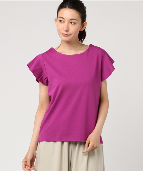 Re:EDIT（リエディ）の「ショルダーフリルリラックスポンチトップス（Tシャツ/カットソー・レディース・ブラック/アイボリー/カーキ/ホワイト×ブラック/ネイビー/ストライプ/ピンク/ホワイト系その他/杢グレー/ベビーピンク/ライトブルー・LARGE/X-LARGE/MEDIUM）」の21枚目の写真