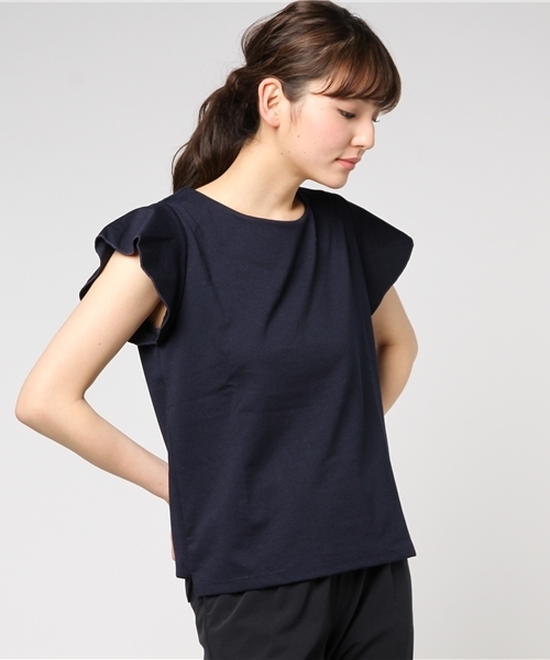 Re:EDIT（リエディ）の「ショルダーフリルリラックスポンチトップス（Tシャツ/カットソー・レディース・ブラック/アイボリー/カーキ/ホワイト×ブラック/ネイビー/ストライプ/ピンク/ホワイト系その他/杢グレー/ベビーピンク/ライトブルー・LARGE/X-LARGE/MEDIUM）」の8枚目の写真