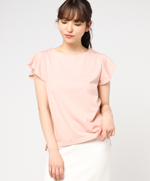 Re:EDIT（リエディ）の「ショルダーフリルリラックスポンチトップス（Tシャツ/カットソー・レディース・ブラック/アイボリー/カーキ/ホワイト×ブラック/ネイビー/ストライプ/ピンク/ホワイト系その他/杢グレー/ベビーピンク/ライトブルー・LARGE/X-LARGE/MEDIUM）」の10枚目の写真