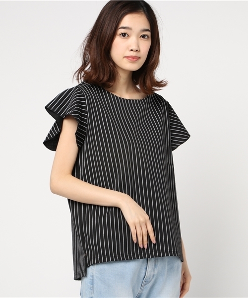 Re:EDIT（リエディ）の「ショルダーフリルリラックスポンチトップス（Tシャツ/カットソー・レディース・ブラック/アイボリー/カーキ/ホワイト×ブラック/ネイビー/ストライプ/ピンク/ホワイト系その他/杢グレー/ベビーピンク/ライトブルー・LARGE/X-LARGE/MEDIUM）」の11枚目の写真