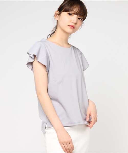 Re:EDIT（リエディ）の「ショルダーフリルリラックスポンチトップス（Tシャツ/カットソー・レディース・ブラック/アイボリー/カーキ/ホワイト×ブラック/ネイビー/ストライプ/ピンク/ホワイト系その他/杢グレー/ベビーピンク/ライトブルー・LARGE/X-LARGE/MEDIUM）」の7枚目の写真