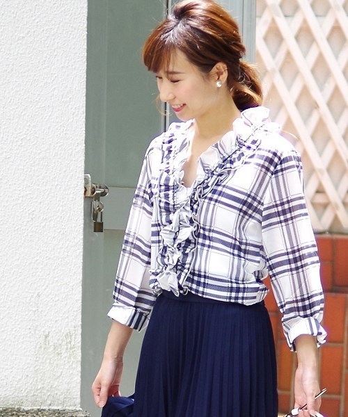 【極美品25300円】ナラカミーチェ♦️ファッション誌✨シフォンチェックボウタイ 未使用級✨NARA CAMICIE ボウタイ シフォンブラウス チェック Ⅱ