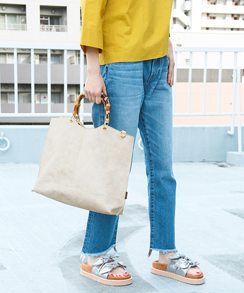 UR SELECT(ユーアールセレクト)の「バンブートートBAG(トートバッグ・レディース・ホワイト/ピンク/グレー/ベージュ/ブラック/ライトブルー/チャコールグレー/ネイビー/イエロー/グリーン/レッド・FREE)」の5枚目の写真