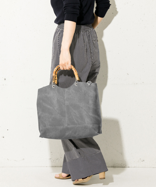 UR SELECT(ユーアールセレクト)の「バンブートートBAG(トートバッグ・レディース・ホワイト/ピンク/グレー/ベージュ/ブラック/ライトブルー/チャコールグレー/ネイビー/イエロー/グリーン/レッド・FREE)」の4枚目の写真