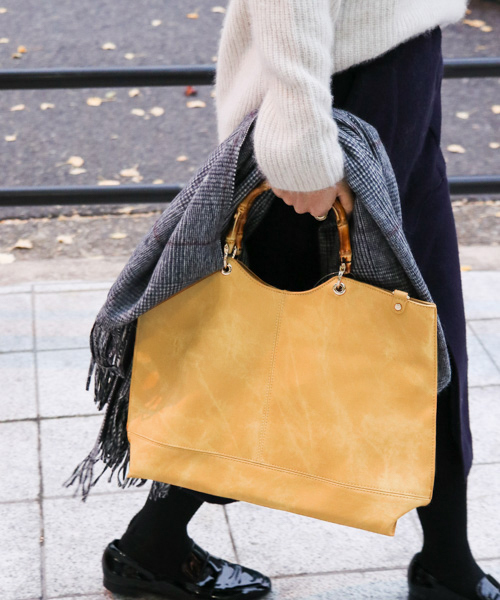 UR SELECT(ユーアールセレクト)の「バンブートートBAG(トートバッグ・レディース・ホワイト/ピンク/グレー/ベージュ/ブラック/ライトブルー/チャコールグレー/ネイビー/イエロー/グリーン/レッド・FREE)」の9枚目の写真